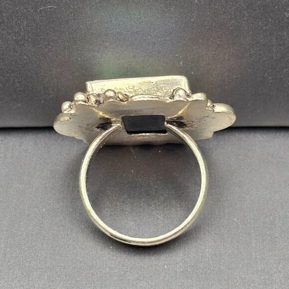 925 Sterling Silver Plt Abalone Shell Ring Size 8 Bezel Setting Statement - Picture 3 of 11